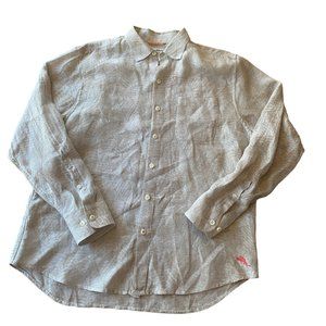 Tommy Bahama Linen Palm Leaf Button Shirt Tropical Resortwear Coastal Vacation-L